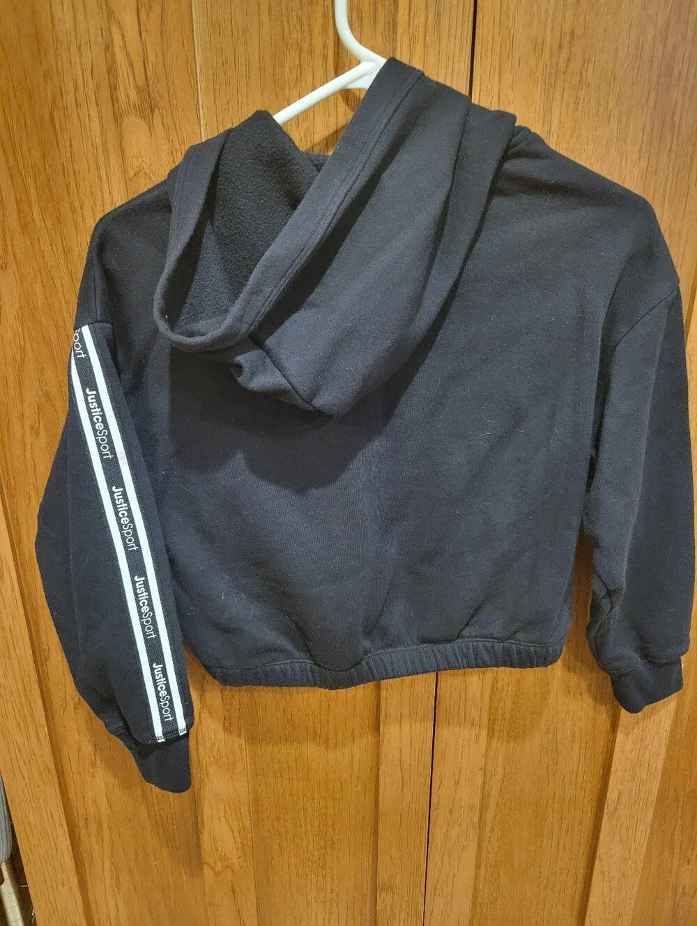 Girls Justice Sport Girls' Cropped Hoodie - Black Sparkle Rainbow Logo. Size 10